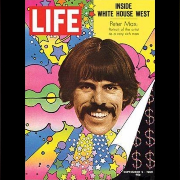 Peter Max Silk Tie Signed Pop Art Bronze Orange Pink Hibiscus Floral Print Retro - Picture 8 of 8